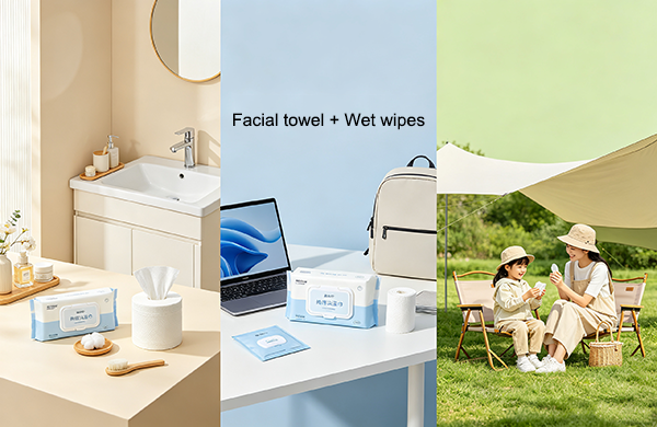 Home travel essential Facial towel and wet wipe combination